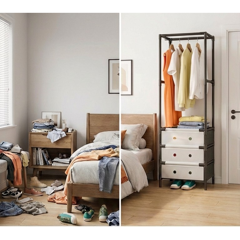 Closet Metálico de 1 Cuerpo con Cajones | Organizador de Ropa Compacto y Moderno