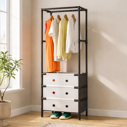 Closet Metálico de 1 Cuerpo con Cajones | Organizador de Ropa Compacto y Moderno