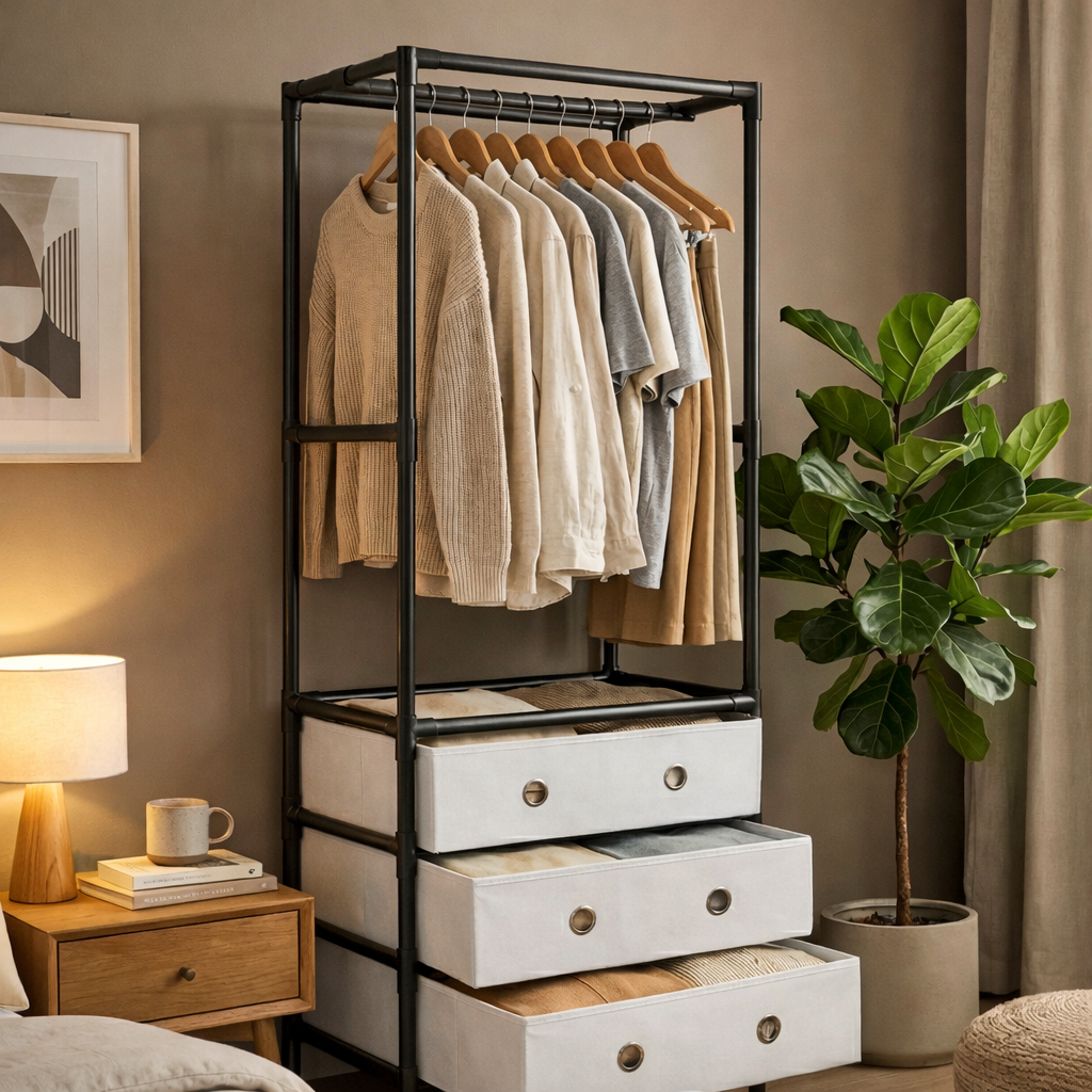 Closet Metálico de 1 Cuerpo con Cajones | Organizador de Ropa Compacto y Moderno