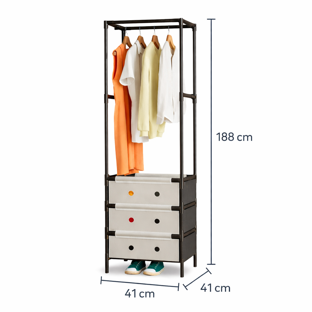 Closet Metálico de 1 Cuerpo con Cajones | Organizador de Ropa Compacto y Moderno