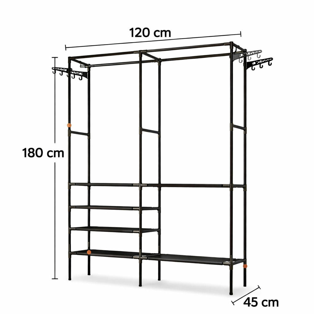 Medidas del organizador de ropa metálico 180 cm de alto, 120 cm de ancho y 45 cm de profundidad